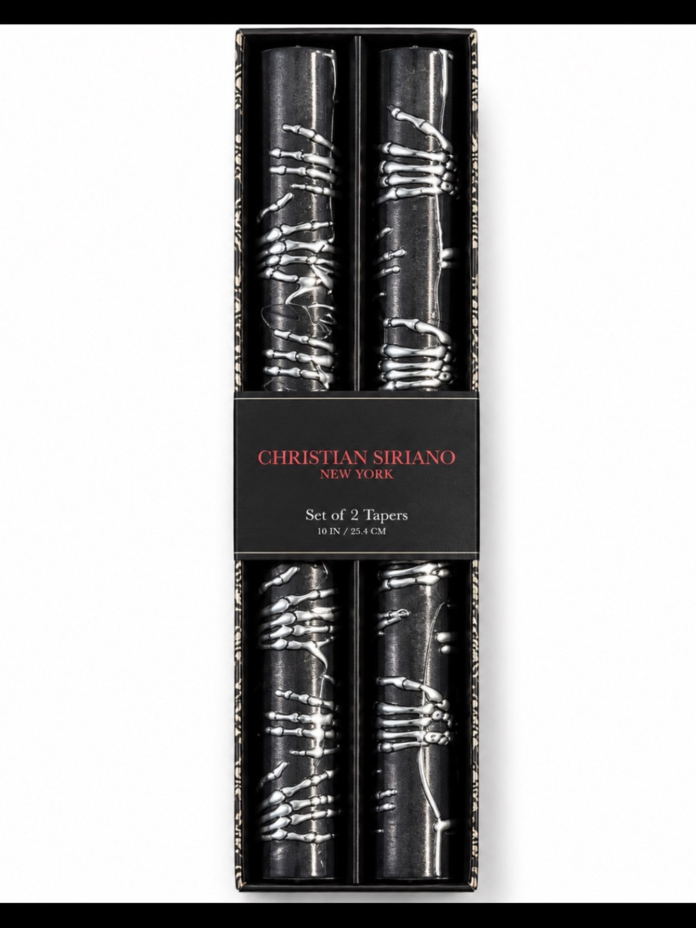 Christian Siriano skeletal hands Black Taper Candles with Silver Drip